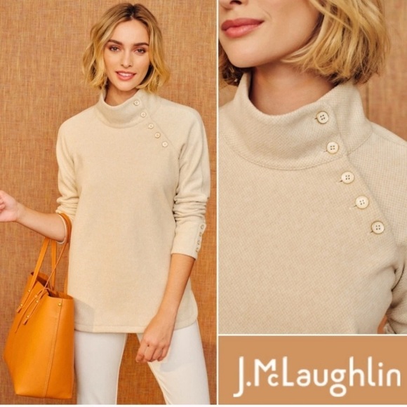 J. McLaughlin Marisa M Fleece Top Funnel Neck Pullover Sweatshirt Oatmeal New - Picture 1 of 11